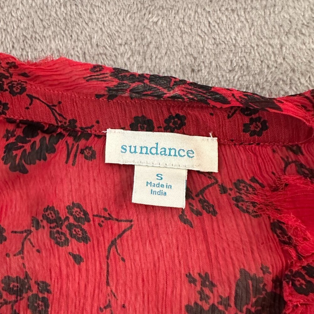 Sundance Elodie Red Black Floral Long Sleeve Tiered Blouse Women's SMALL *read* - Picture 2 of 6